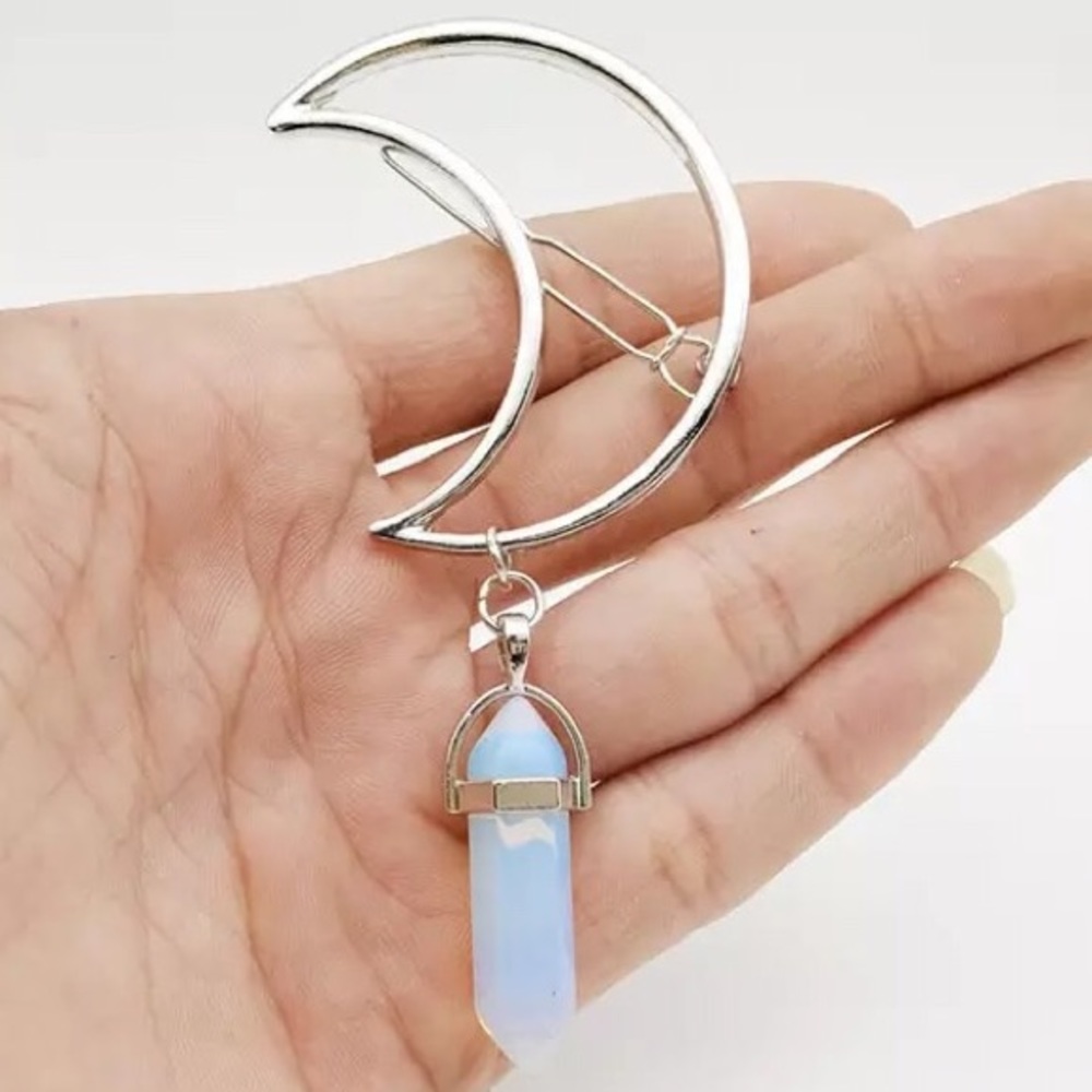Boho Moon Dangle Opal Hair Clip - Picture 2 of 4